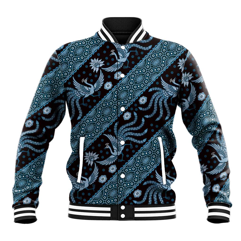 Indonesia Batik Pattern Baseball Jacket Blue Version LT01 Unisex Blue - Polynesian Pride