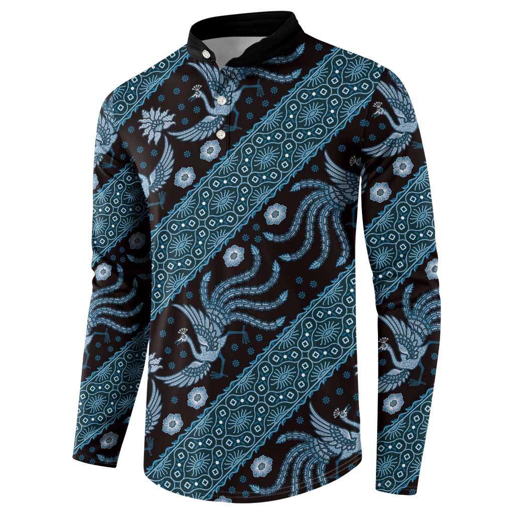 Indonesia Batik Pattern Button Sweatshirt Blue Version LT01 - Polynesian Pride