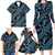 Indonesia Batik Pattern Family Matching Long Sleeve Bodycon Dress and Hawaiian Shirt Blue Version