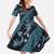 Indonesia Batik Pattern Family Matching Off The Shoulder Long Sleeve Dress and Hawaiian Shirt Blue Version