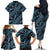 Indonesia Batik Pattern Family Matching Off The Shoulder Long Sleeve Dress and Hawaiian Shirt Blue Version