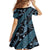 Indonesia Batik Pattern Family Matching Off Shoulder Short Dress and Hawaiian Shirt Blue Version