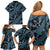 Indonesia Batik Pattern Family Matching Off Shoulder Short Dress and Hawaiian Shirt Blue Version