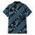 Indonesia Batik Pattern Family Matching Off Shoulder Short Dress and Hawaiian Shirt Blue Version