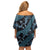 Indonesia Batik Pattern Family Matching Off Shoulder Short Dress and Hawaiian Shirt Blue Version