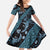 Indonesia Batik Pattern Family Matching Short Sleeve Bodycon Dress and Hawaiian Shirt Blue Version