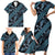 Indonesia Batik Pattern Family Matching Short Sleeve Bodycon Dress and Hawaiian Shirt Blue Version