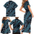 Indonesia Batik Pattern Family Matching Short Sleeve Bodycon Dress and Hawaiian Shirt Blue Version