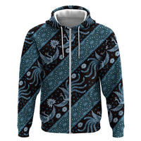 Indonesia Batik Pattern Hoodie Blue Version LT01 Zip Hoodie Blue - Polynesian Pride
