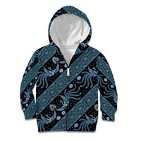 Indonesia Batik Pattern Kid Hoodie Blue Version LT01 Zip Hoodie Blue - Polynesian Pride
