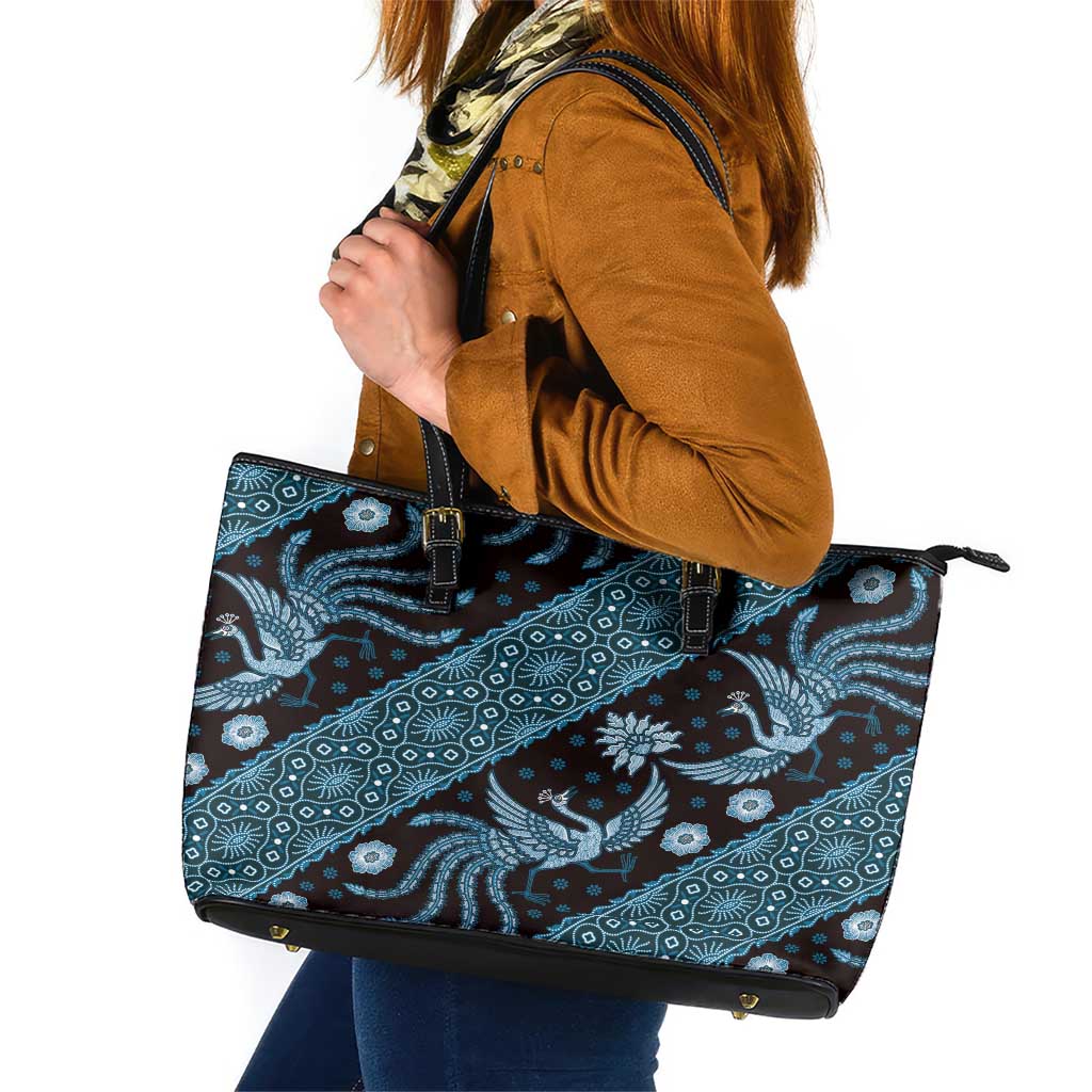 Indonesia Batik Pattern Leather Tote Bag Blue Version LT01 Blue - Polynesian Pride