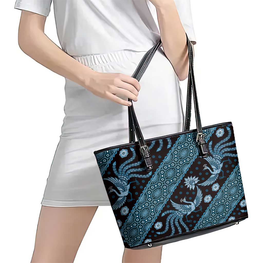 Indonesia Batik Pattern Leather Tote Bag Blue Version LT01 - Polynesian Pride