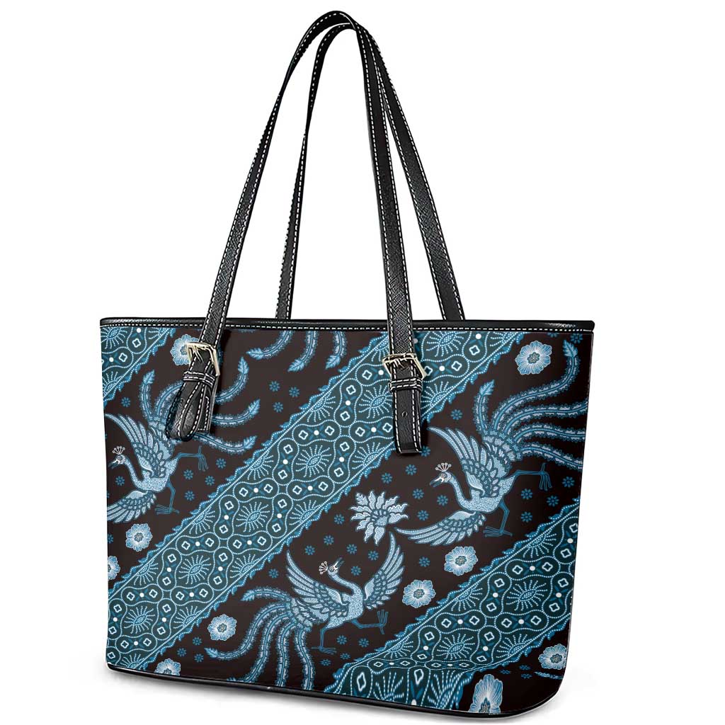 Indonesia Batik Pattern Leather Tote Bag Blue Version LT01 - Polynesian Pride
