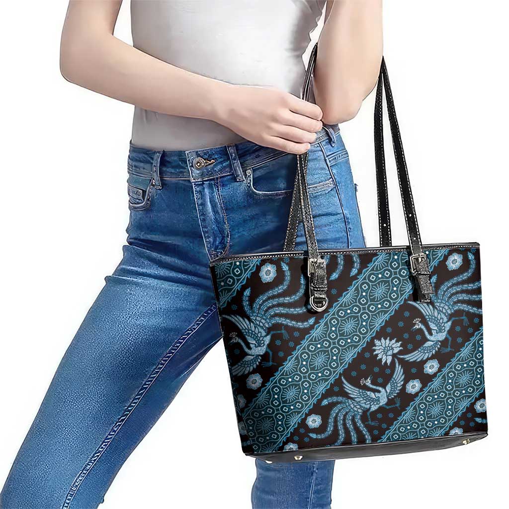 Indonesia Batik Pattern Leather Tote Bag Blue Version LT01 - Polynesian Pride