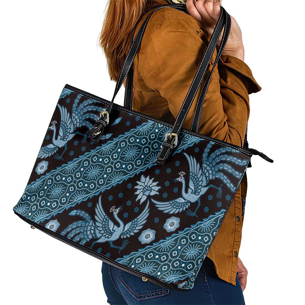Indonesia Batik Pattern Leather Tote Bag Blue Version LT01 - Polynesian Pride