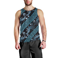 Indonesia Batik Pattern Men Tank Top Blue Version LT01 - Polynesian Pride