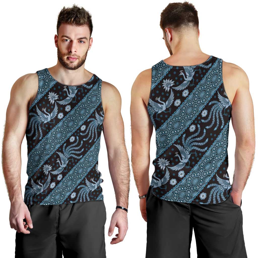 Indonesia Batik Pattern Men Tank Top Blue Version LT01 - Polynesian Pride
