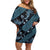 Indonesia Batik Pattern Off Shoulder Short Dress Blue Version