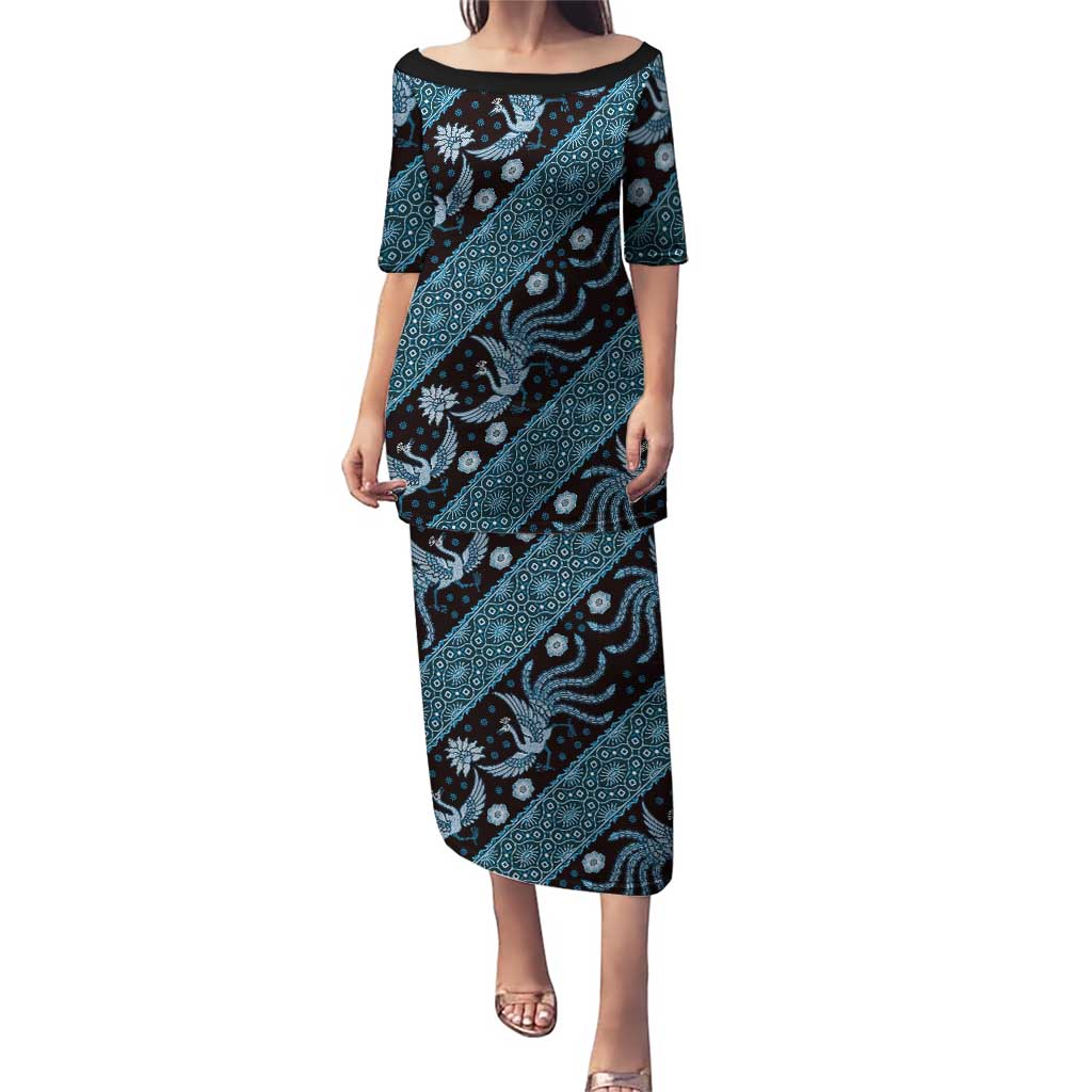 Indonesia Batik Pattern Puletasi Blue Version LT01 Long Dress Blue - Polynesian Pride