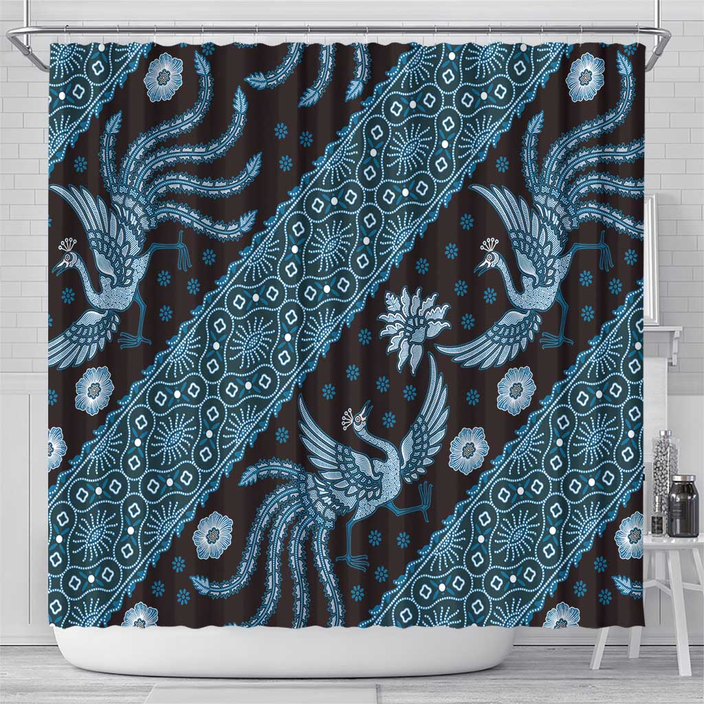 Indonesia Batik Pattern Shower Curtain Blue Version LT01 - Polynesian Pride