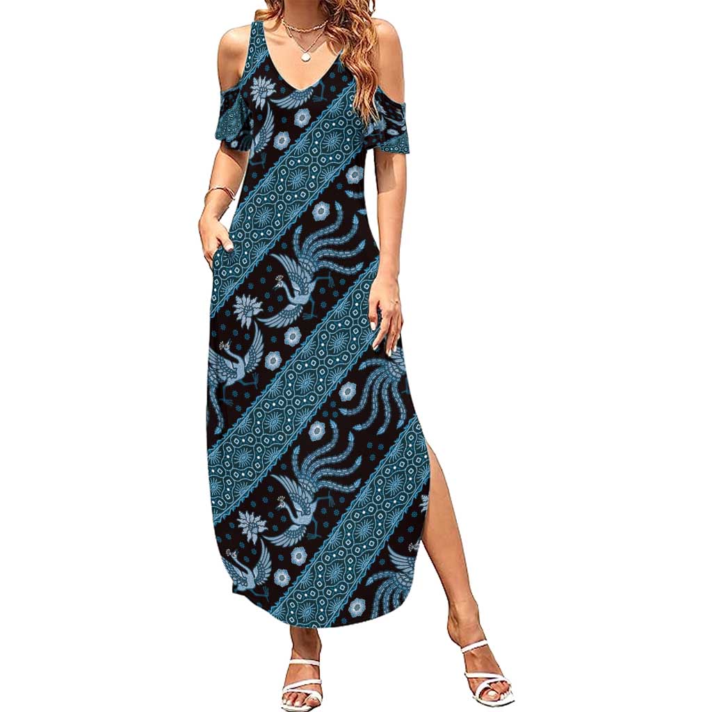 Indonesia Batik Pattern Summer Maxi Dress Blue Version LT01 Women Blue - Polynesian Pride