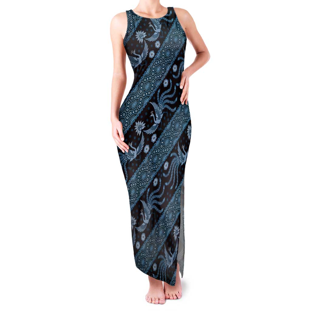 Indonesia Batik Pattern Tank Maxi Dress Blue Version LT01 Women Blue - Polynesian Pride