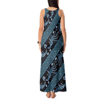Indonesia Batik Pattern Tank Maxi Dress Blue Version LT01 - Polynesian Pride
