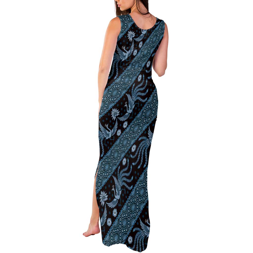 Indonesia Batik Pattern Tank Maxi Dress Blue Version LT01 - Polynesian Pride