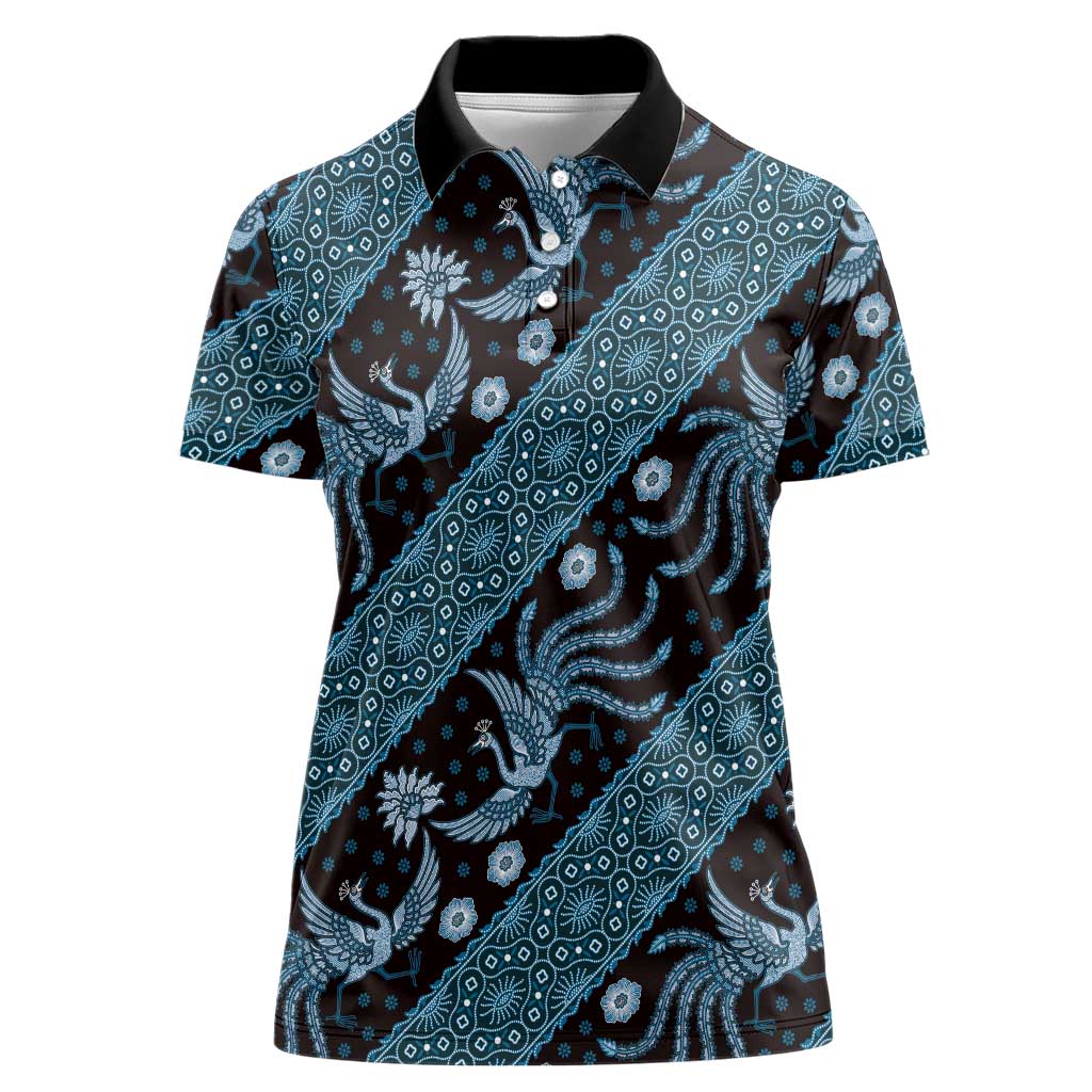 Indonesia Batik Pattern Women Polo Shirt Blue Version LT01 Female Blue - Polynesian Pride