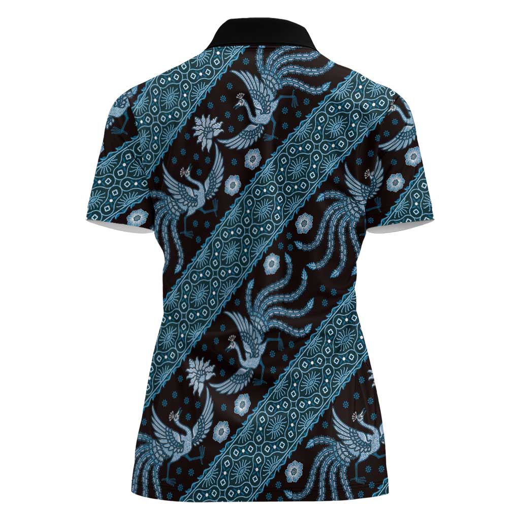 Indonesia Batik Pattern Women Polo Shirt Blue Version LT01 - Polynesian Pride