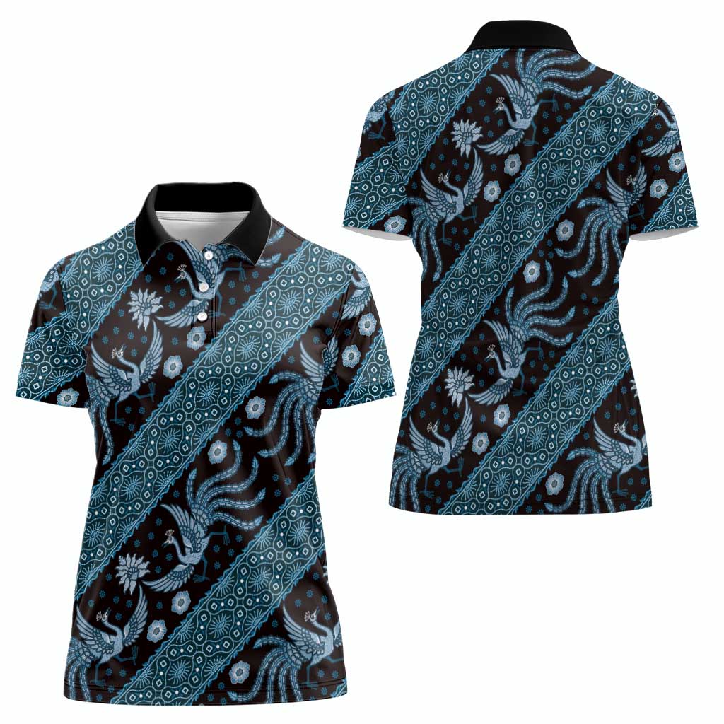 Indonesia Batik Pattern Women Polo Shirt Blue Version LT01 - Polynesian Pride