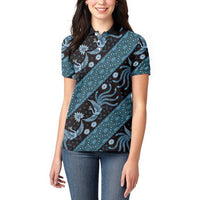 Indonesia Batik Pattern Women Polo Shirt Blue Version LT01 - Polynesian Pride