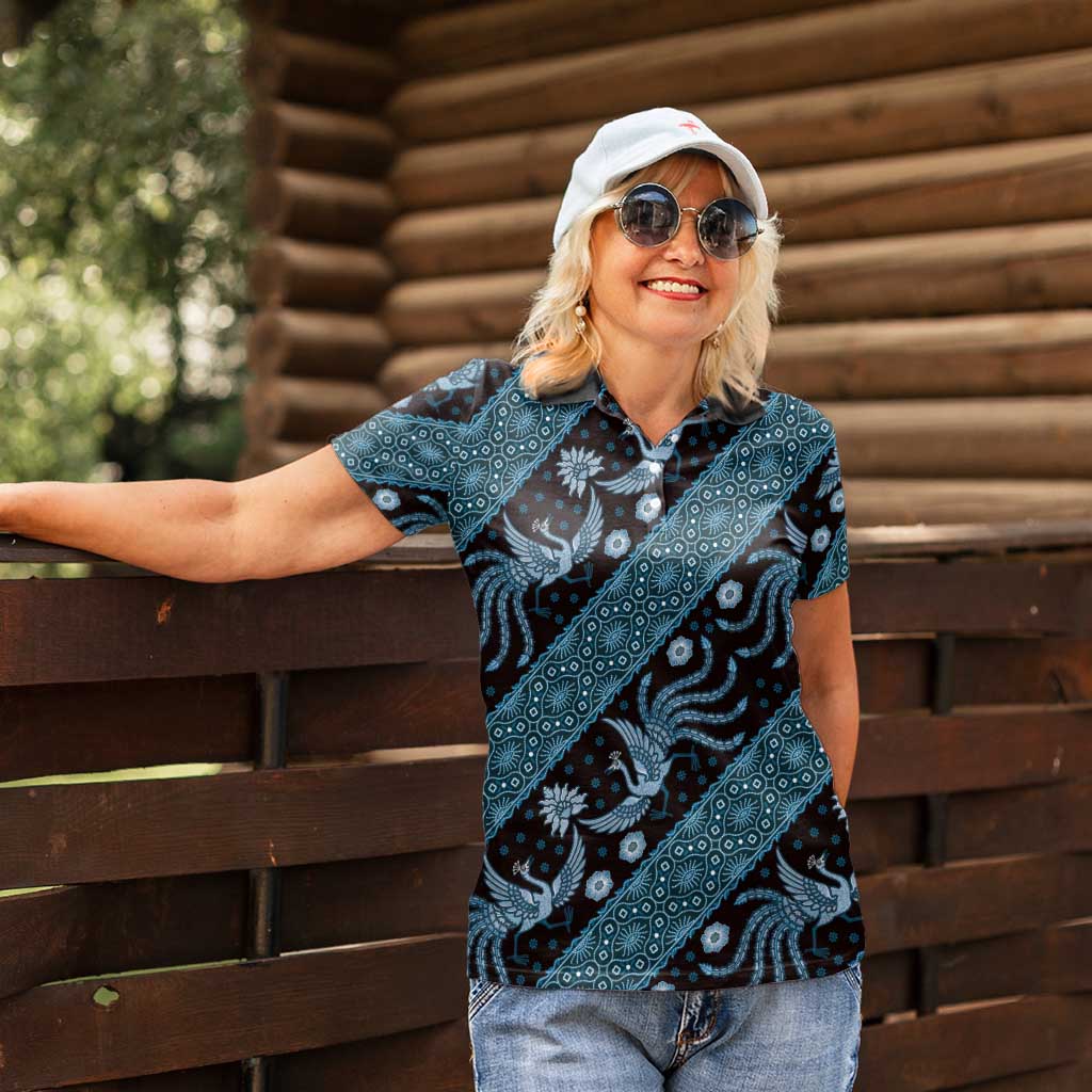 Indonesia Batik Pattern Women Polo Shirt Blue Version LT01 - Polynesian Pride