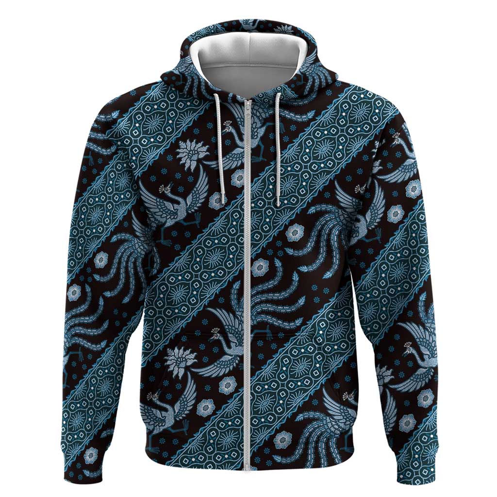 Indonesia Batik Pattern Zip Hoodie Blue Version LT01 Zip Hoodie Blue - Polynesian Pride