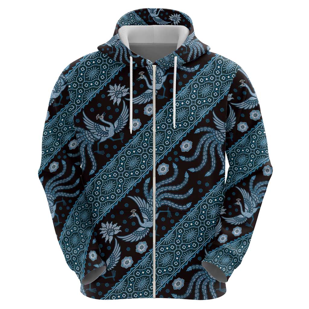 Indonesia Batik Pattern Zip Hoodie Blue Version LT01 - Polynesian Pride