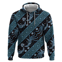 Indonesia Batik Pattern Zip Hoodie Blue Version LT01 Pullover Hoodie Blue - Polynesian Pride