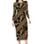 Indonesia Batik Pattern Family Matching Long Sleeve Bodycon Dress and Hawaiian Shirt Gold Version