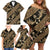 Indonesia Batik Pattern Family Matching Off Shoulder Short Dress and Hawaiian Shirt Gold Version