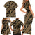 Indonesia Batik Pattern Family Matching Short Sleeve Bodycon Dress and Hawaiian Shirt Gold Version