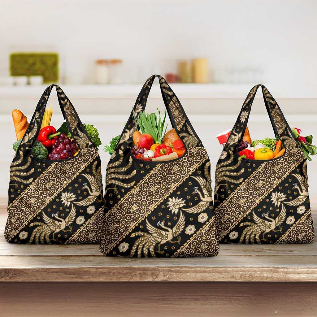Indonesia Batik Pattern Grocery Bag Gold Version LT01 3-pack One Size Gold - Polynesian Pride