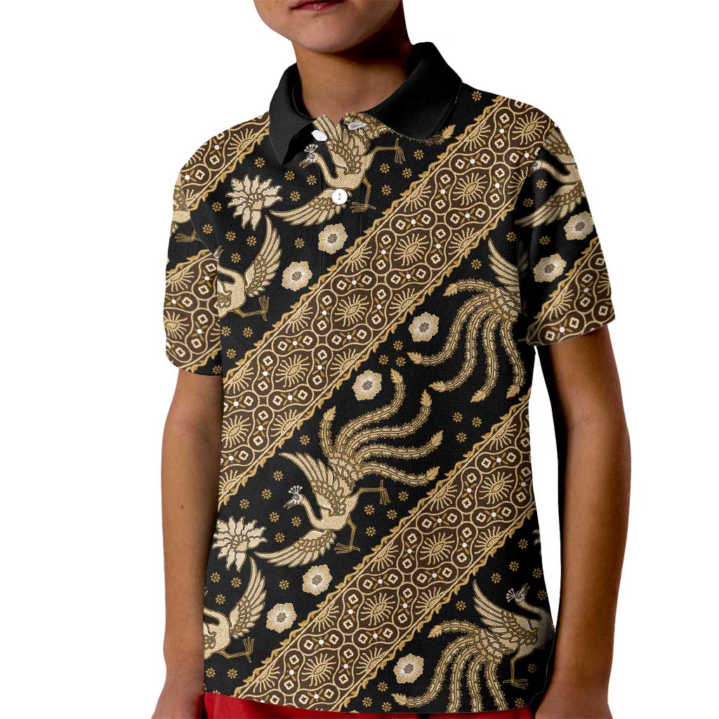 Indonesia Batik Pattern Kid Polo Shirt Gold Version LT01 Kid Gold - Polynesian Pride