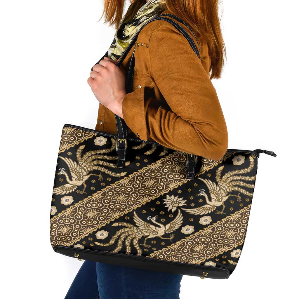 Indonesia Batik Pattern Leather Tote Bag Gold Version LT01 Gold - Polynesian Pride