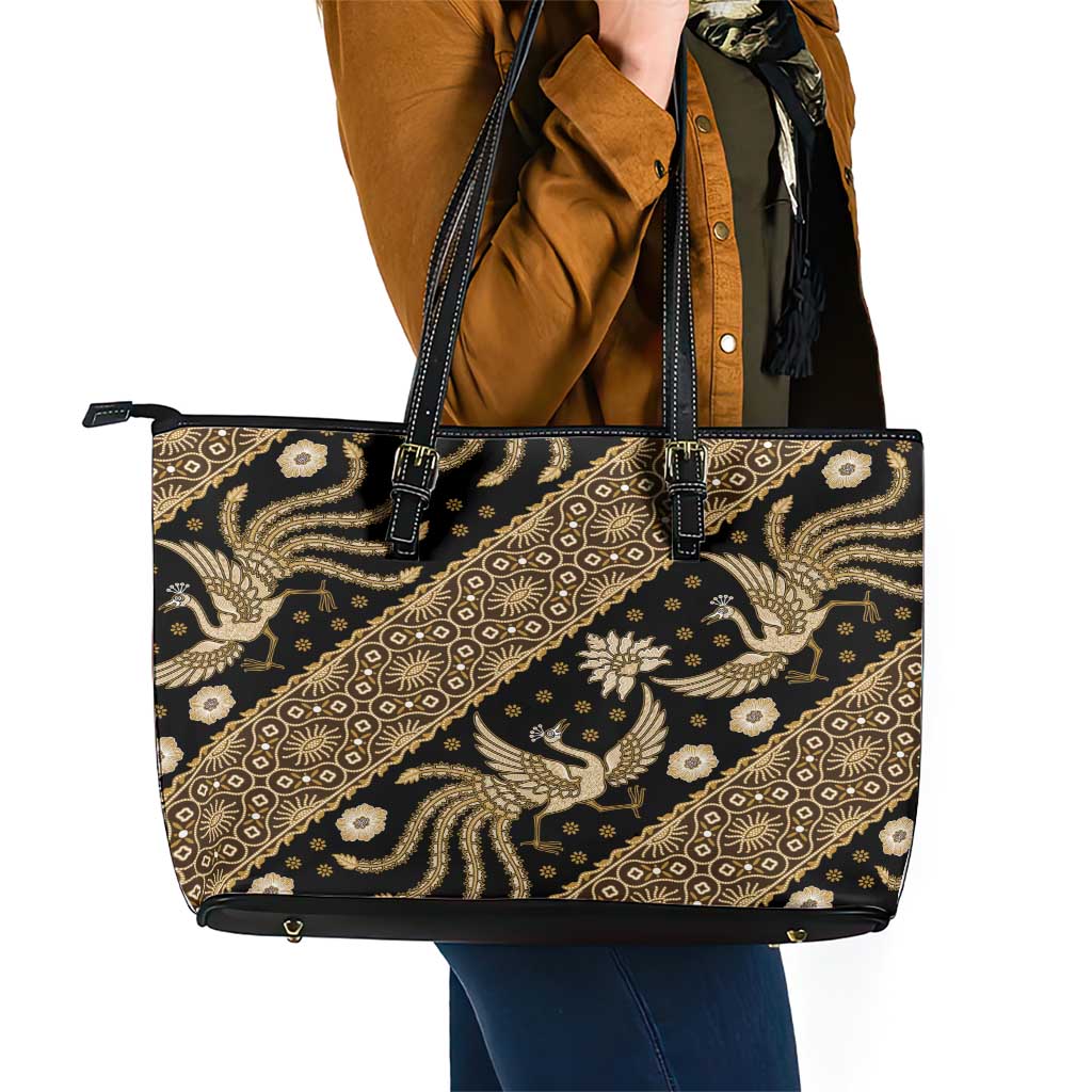 Indonesia Batik Pattern Leather Tote Bag Gold Version LT01 - Polynesian Pride