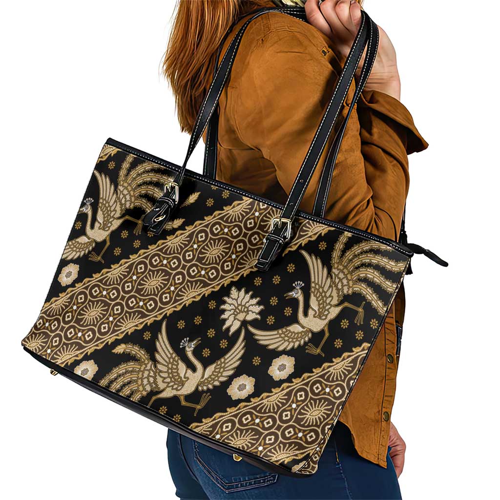 Indonesia Batik Pattern Leather Tote Bag Gold Version LT01 - Polynesian Pride