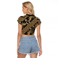 Indonesia Batik Pattern Raglan Cropped T Shirt Gold Version LT01 - Polynesian Pride