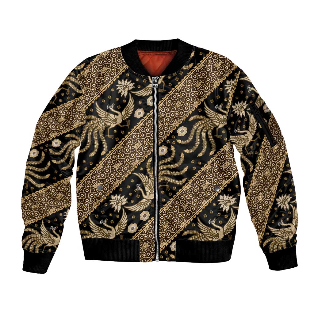 Indonesia Batik Pattern Sleeve Zip Bomber Jacket Gold Version LT01 Unisex Gold - Polynesian Pride