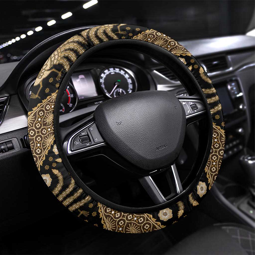 Indonesia Batik Pattern Steering Wheel Cover Gold Version LT01 Universal Fit Gold - Polynesian Pride