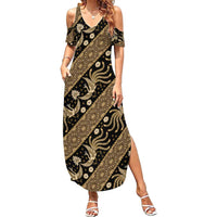 Indonesia Batik Pattern Summer Maxi Dress Gold Version LT01 Women Gold - Polynesian Pride