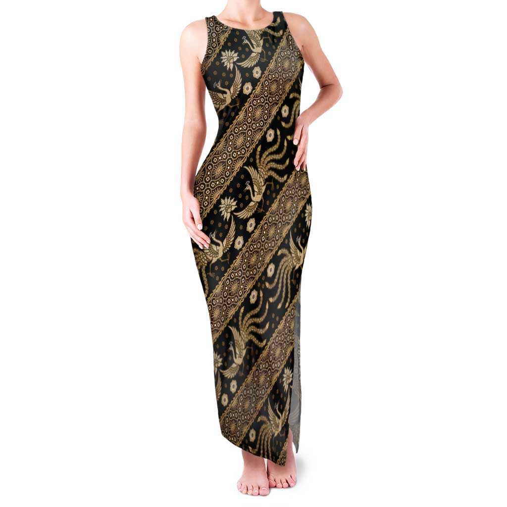Indonesia Batik Pattern Tank Maxi Dress Gold Version LT01 Women Gold - Polynesian Pride