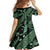 Indonesia Batik Pattern Family Matching Off The Shoulder Long Sleeve Dress and Hawaiian Shirt Green Version